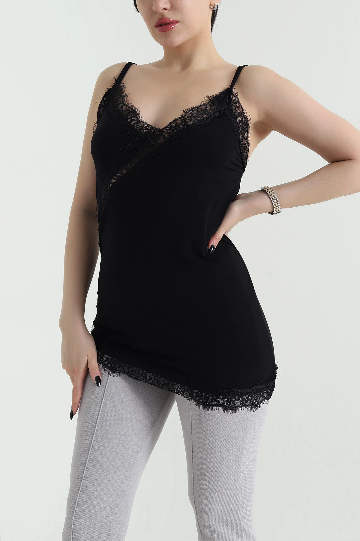 Siyah Dantelli Sandy Kadın Bluz 454517