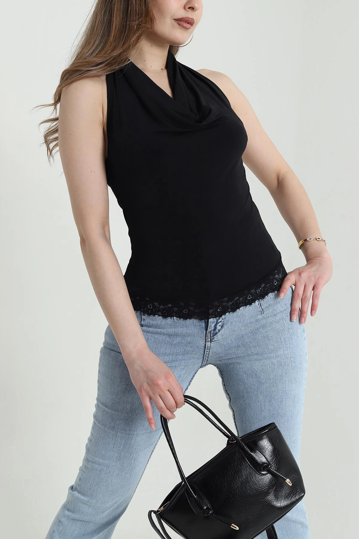 Siyah Dantelli Sandy Kadın Bluz 464068