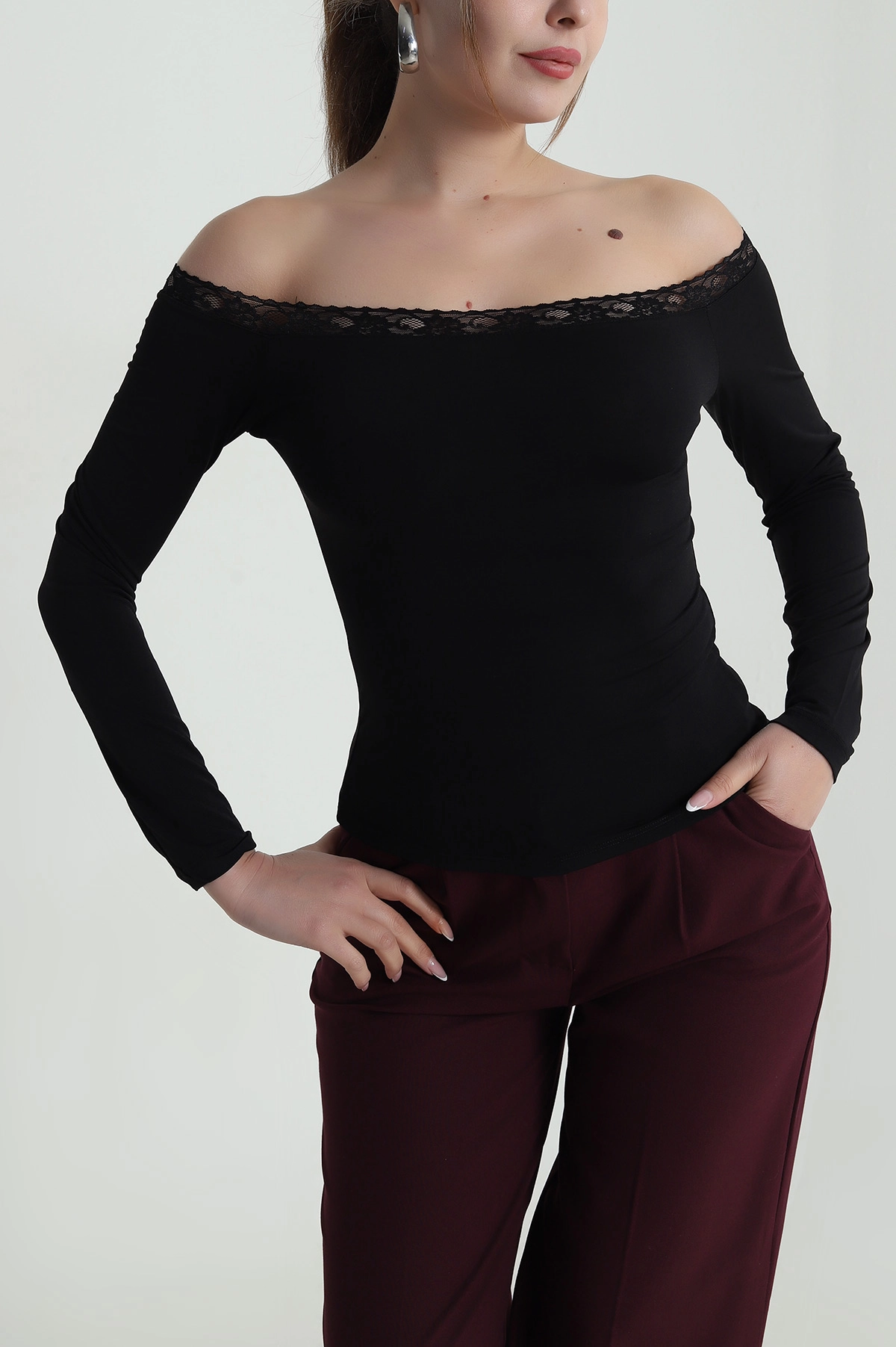 Siyah Dantelli Sandy Kadın Bluz 486980