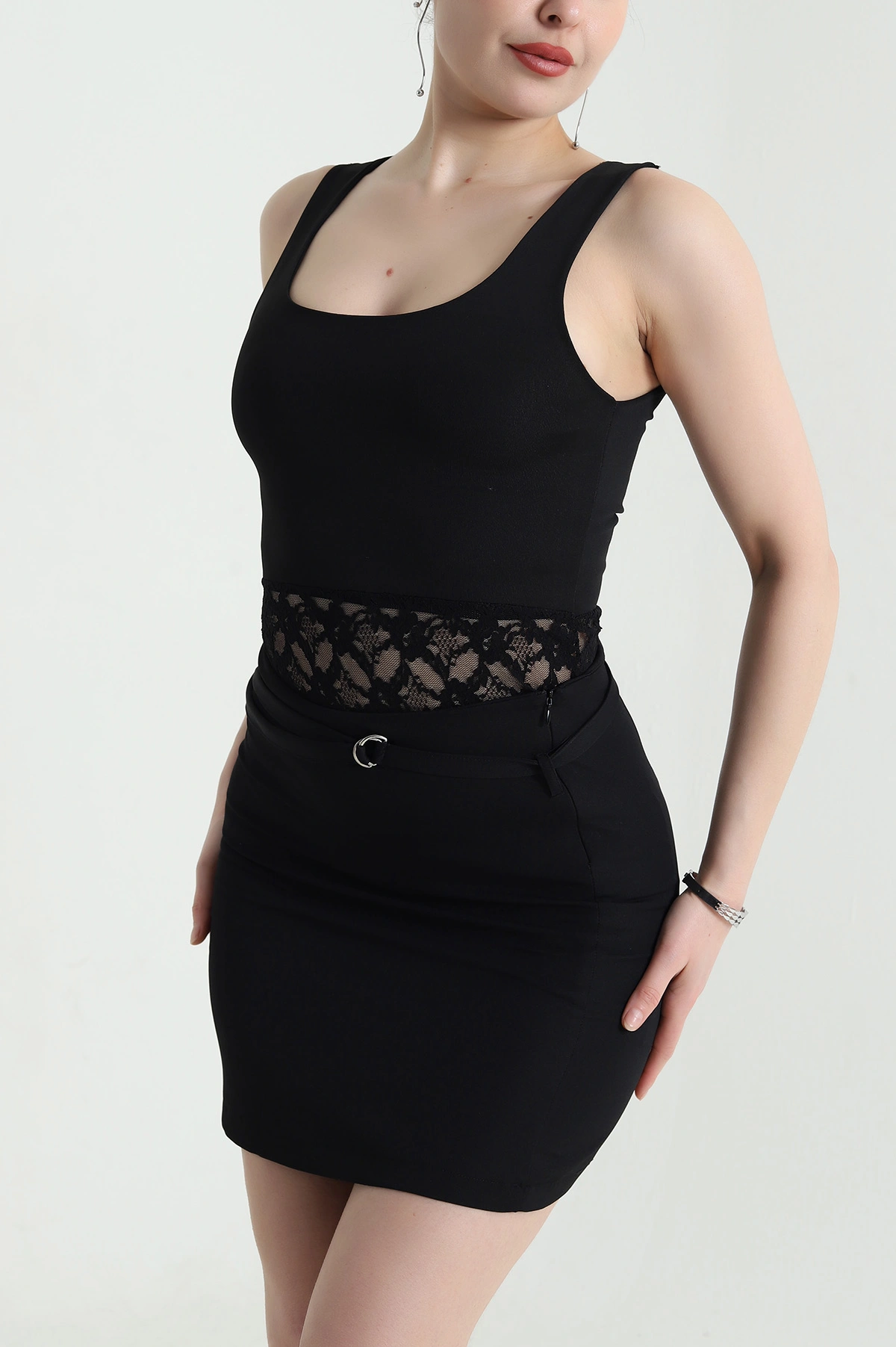 Siyah Dantelli Scuba Kadın Bluz 455886