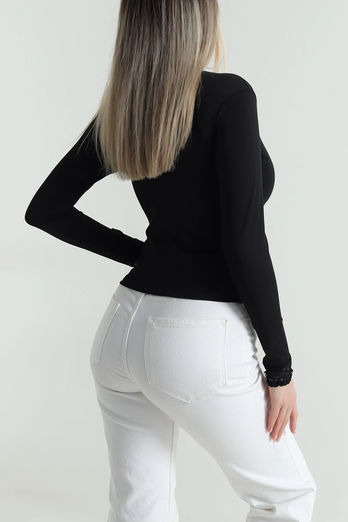 Siyah Dantelli Scuba Kadın Bluz 487789
