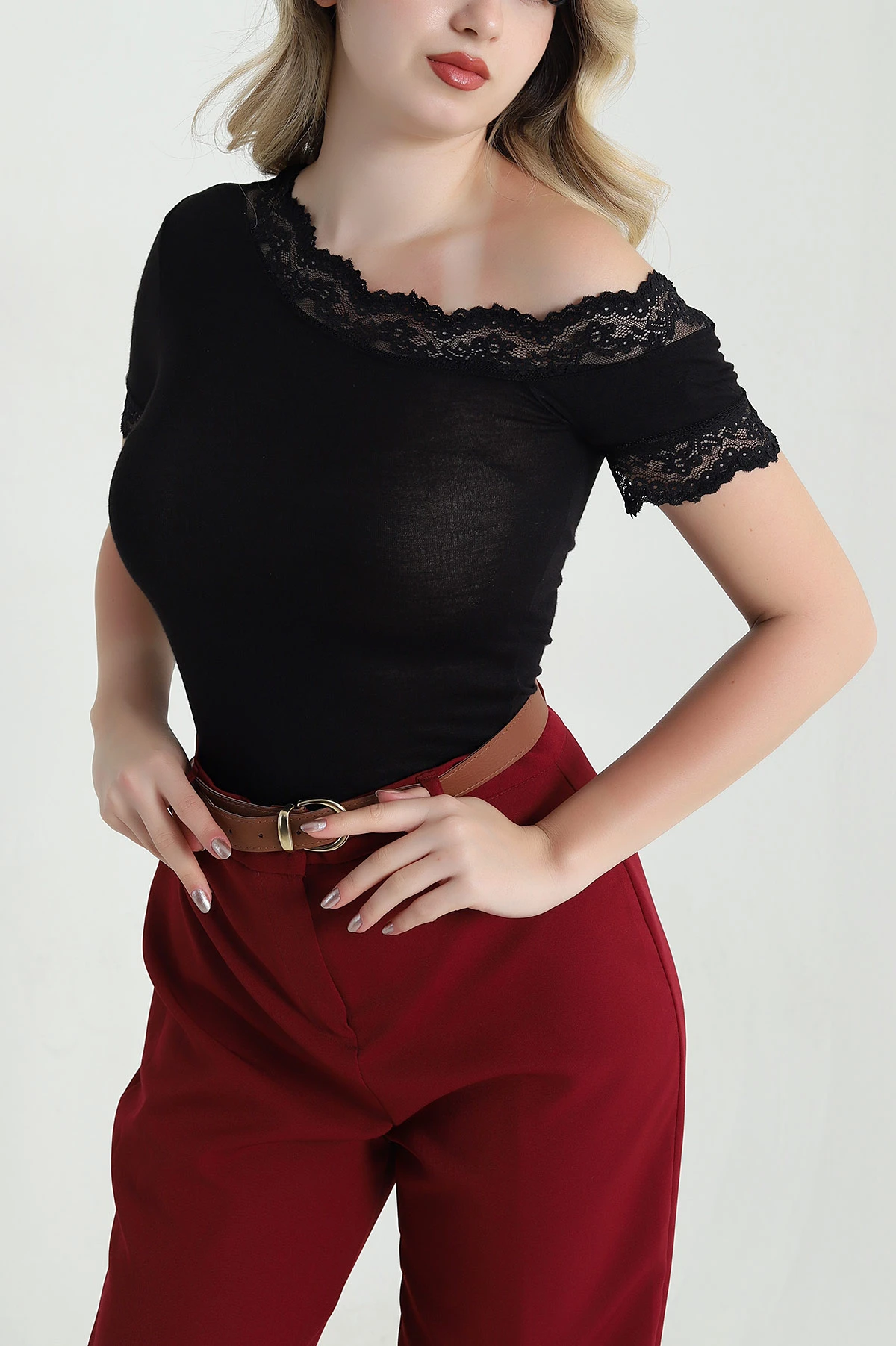 Siyah Dantelli Tasarım Buzzy Kadın Bluz 461987