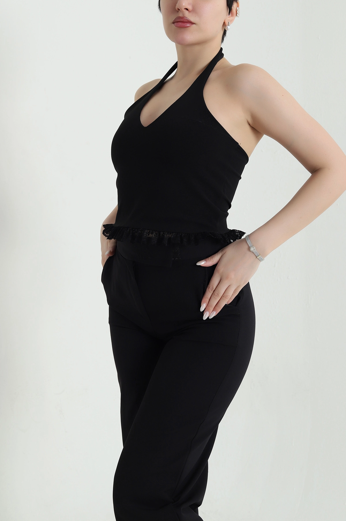 Siyah Dantelli Tasarım Kadın Bluz 447730