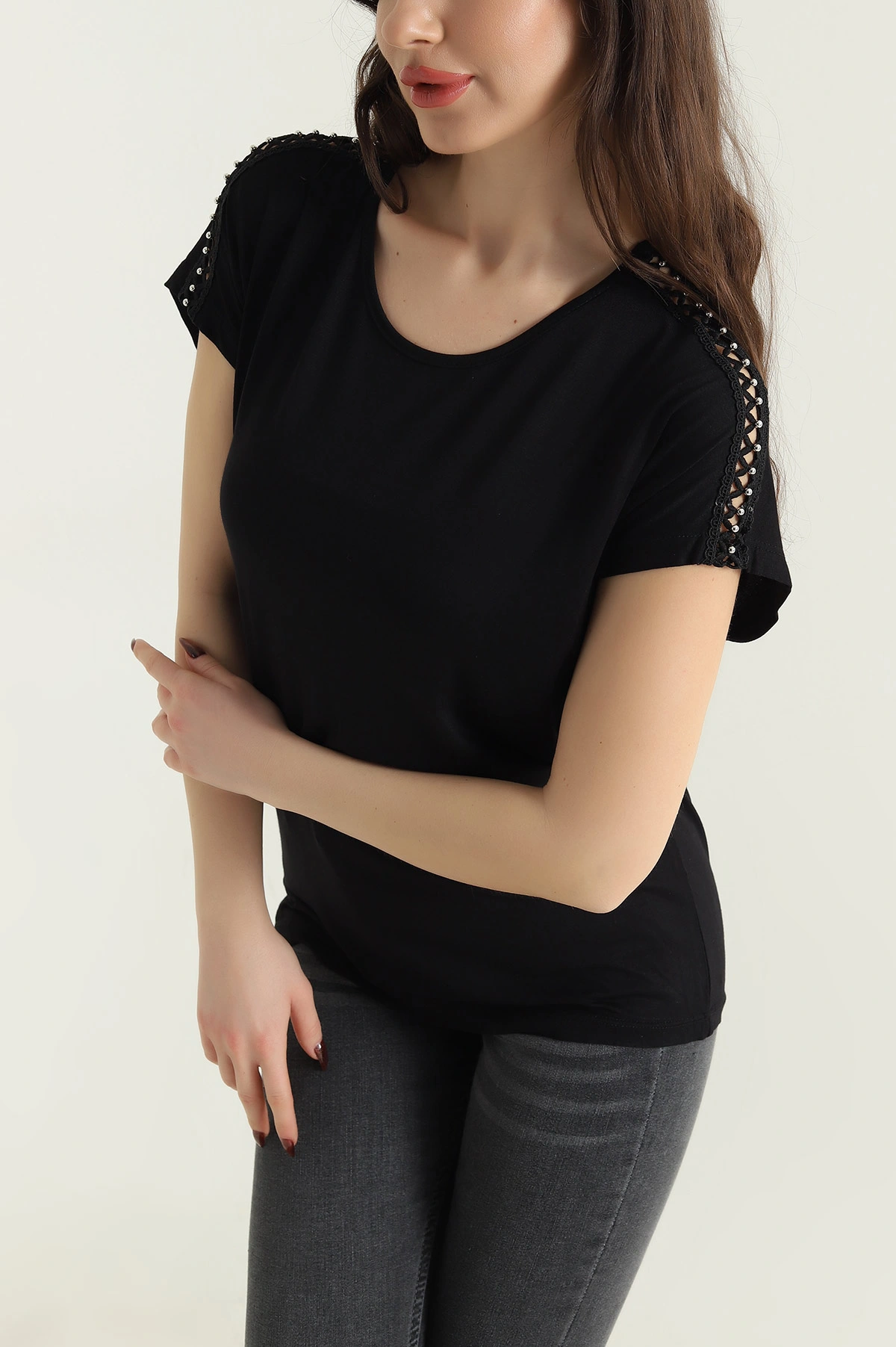 Siyah Dantelli Viskon Kadın Bluz 433775