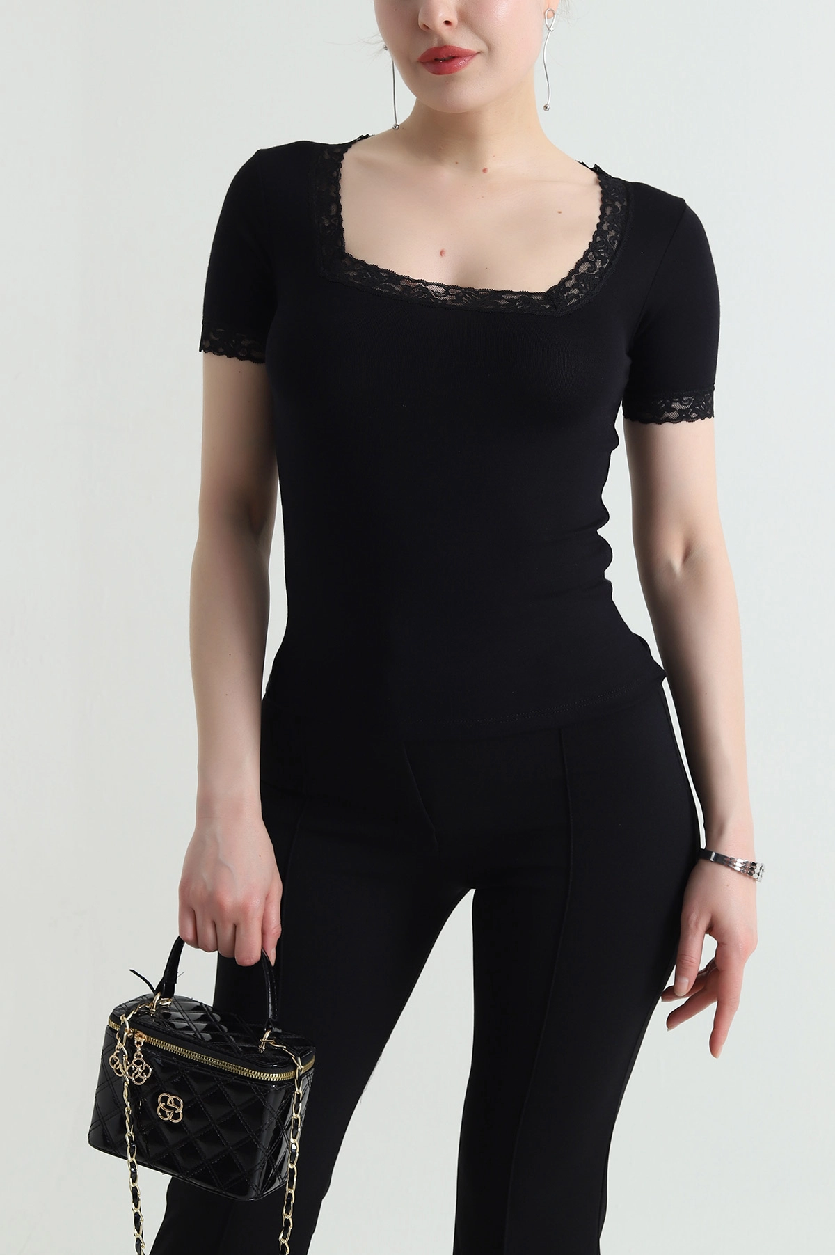 Siyah Dantelli Viskon Kadın Bluz 453998