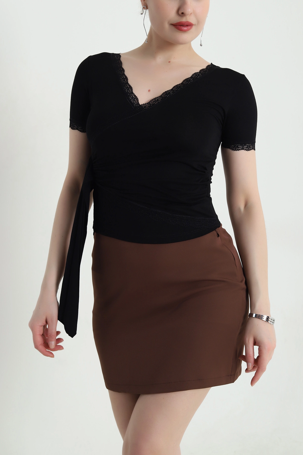 Siyah Dantelli Viskon Kadın Bluz 455790