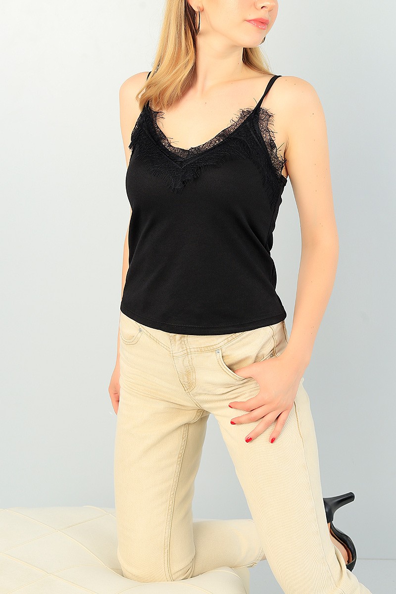 Siyah Dantelli Yaka Bayan Atlet 68566