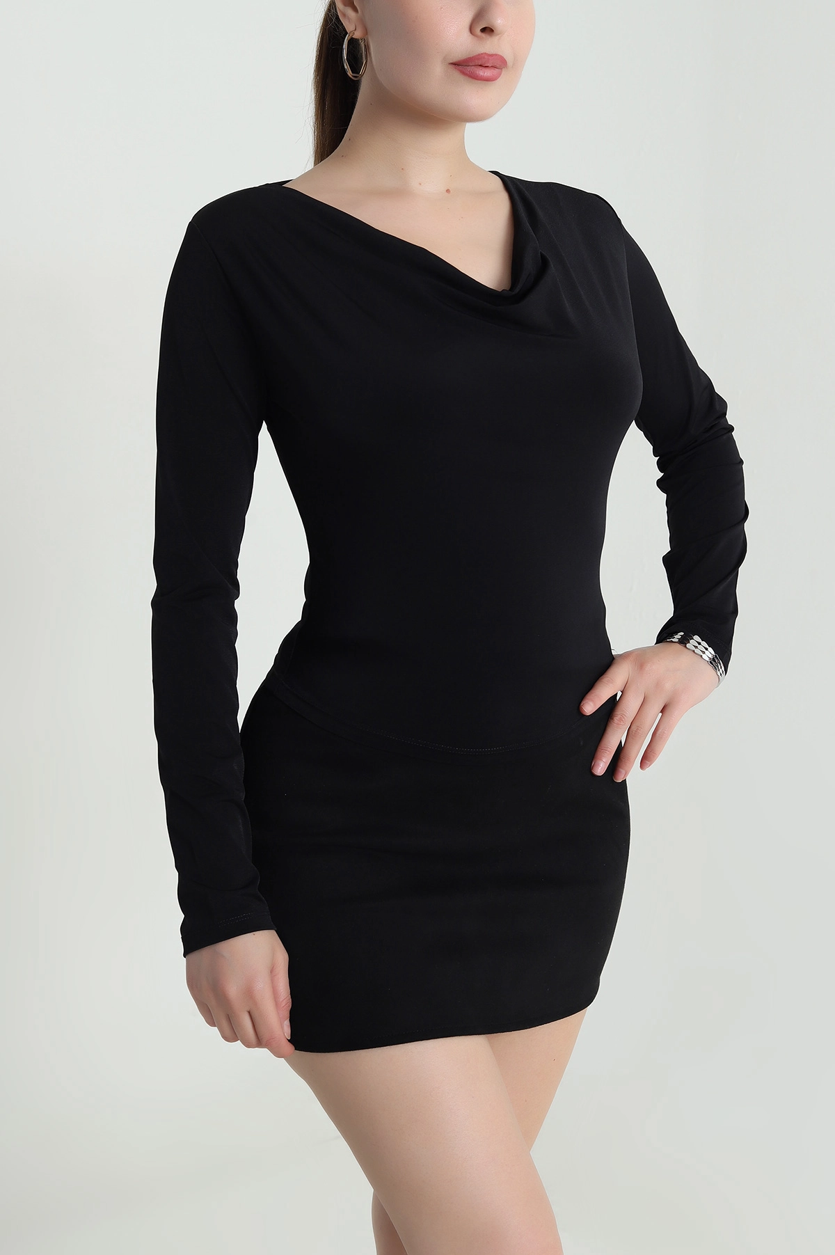Siyah Degaje Yaka Sandy Kadın Bluz 484324