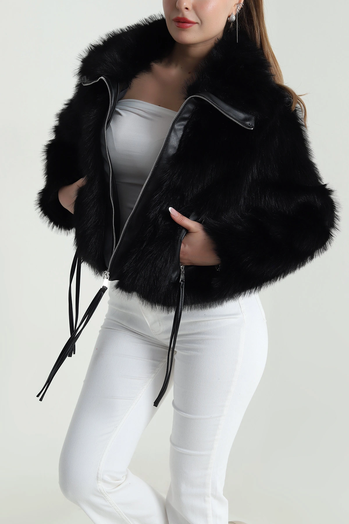 Siyah Deri Garnili Lolita Kadın Mont 488814