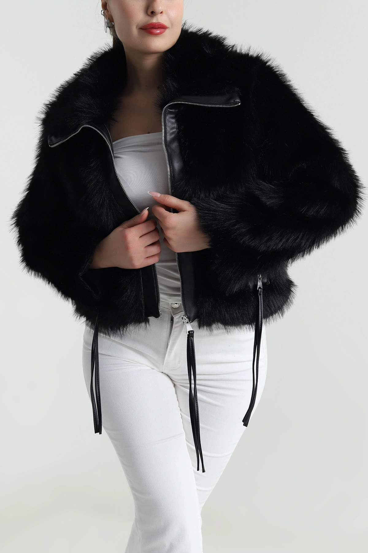 Siyah Deri Garnili Lolita Kadın Mont 488814