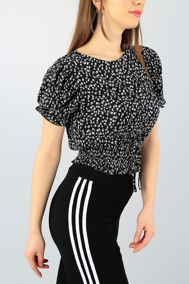 Siyah Desenli Akordiyon Bluz 59374