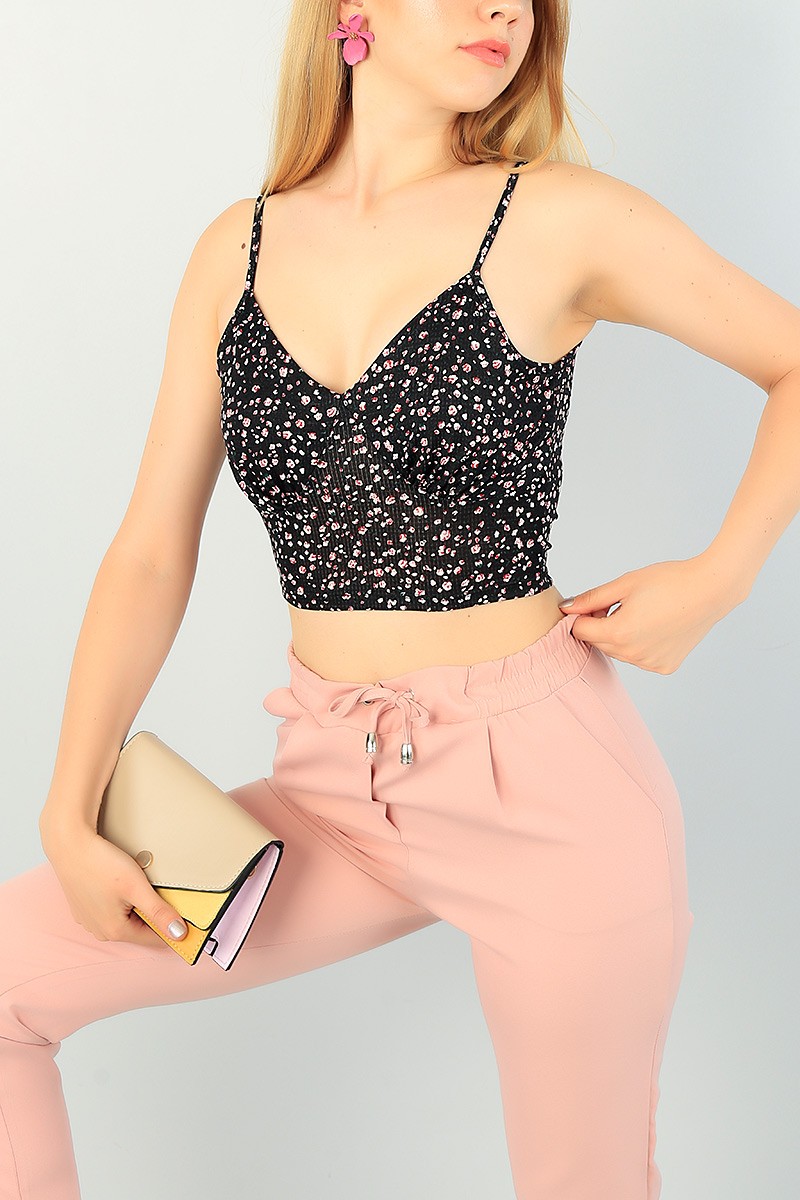 Siyah Desenli Askılı Bluz 71236