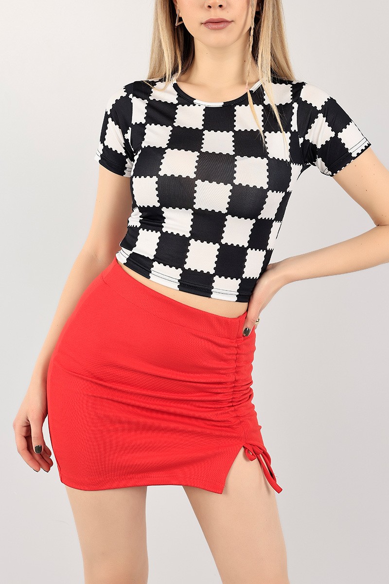 Siyah Desenli Bayan Crop 105616