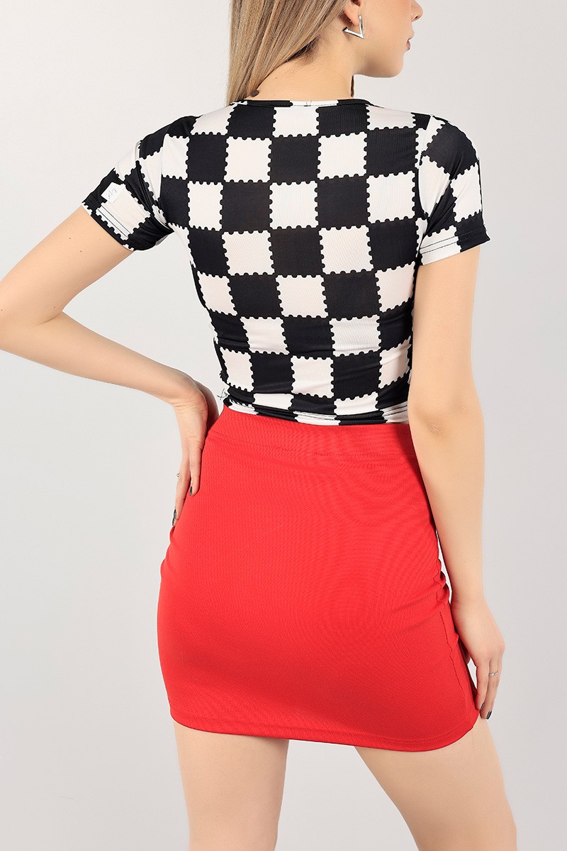 Siyah Desenli Bayan Crop 105616