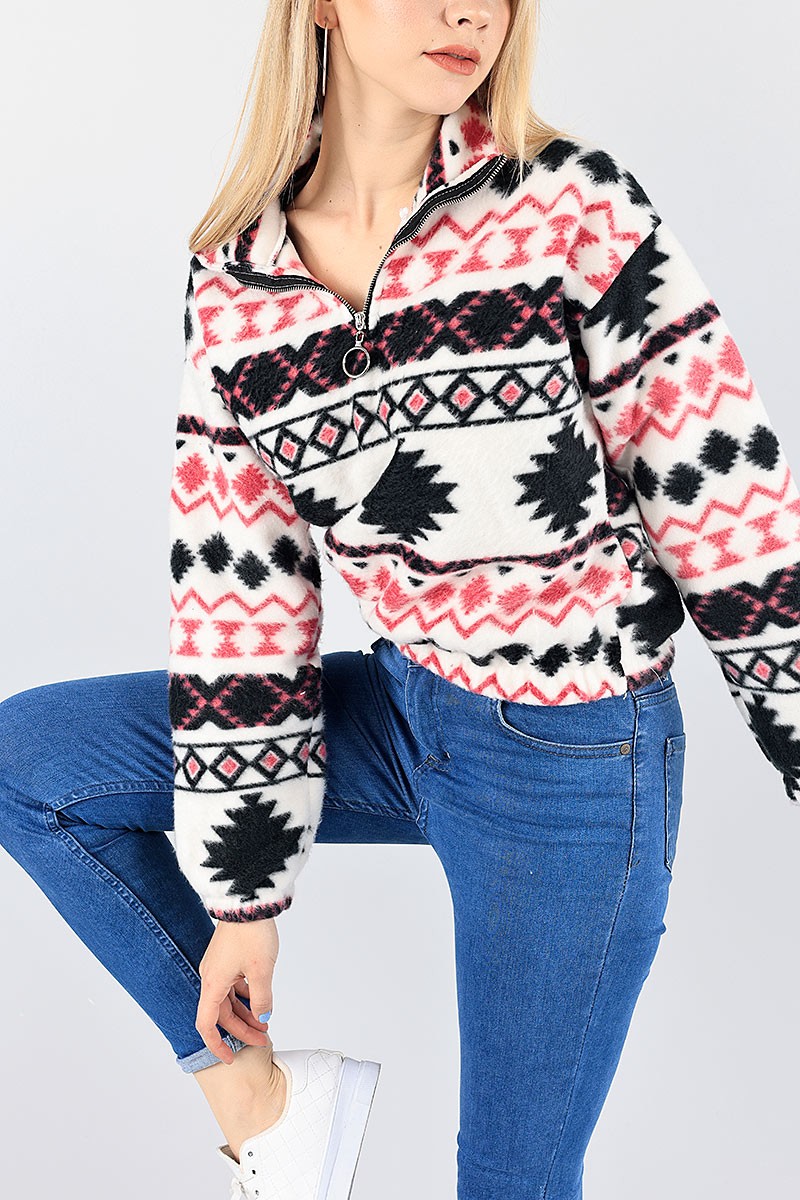 Siyah Desenli Bayan Polar Sweat 87684