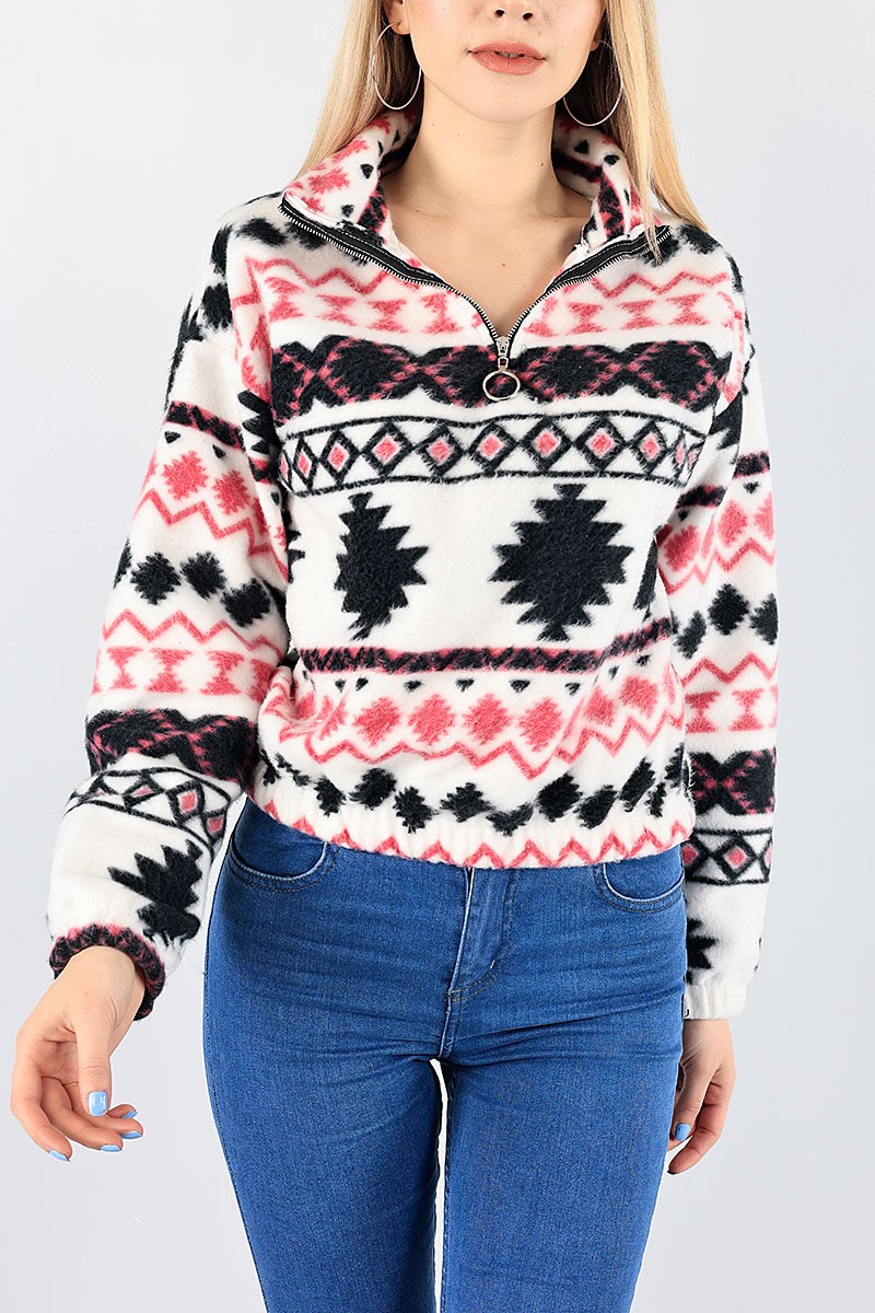 Siyah Desenli Bayan Polar Sweat 87684