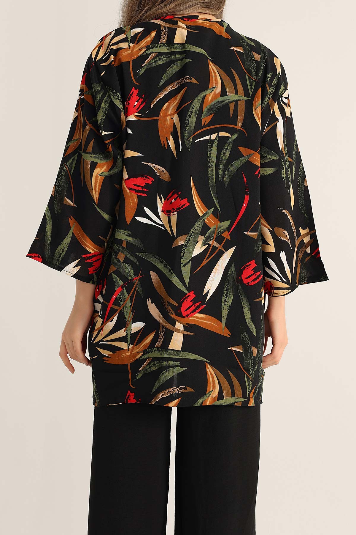 Siyah Desenli Dokuma Viskon Kimono 173413