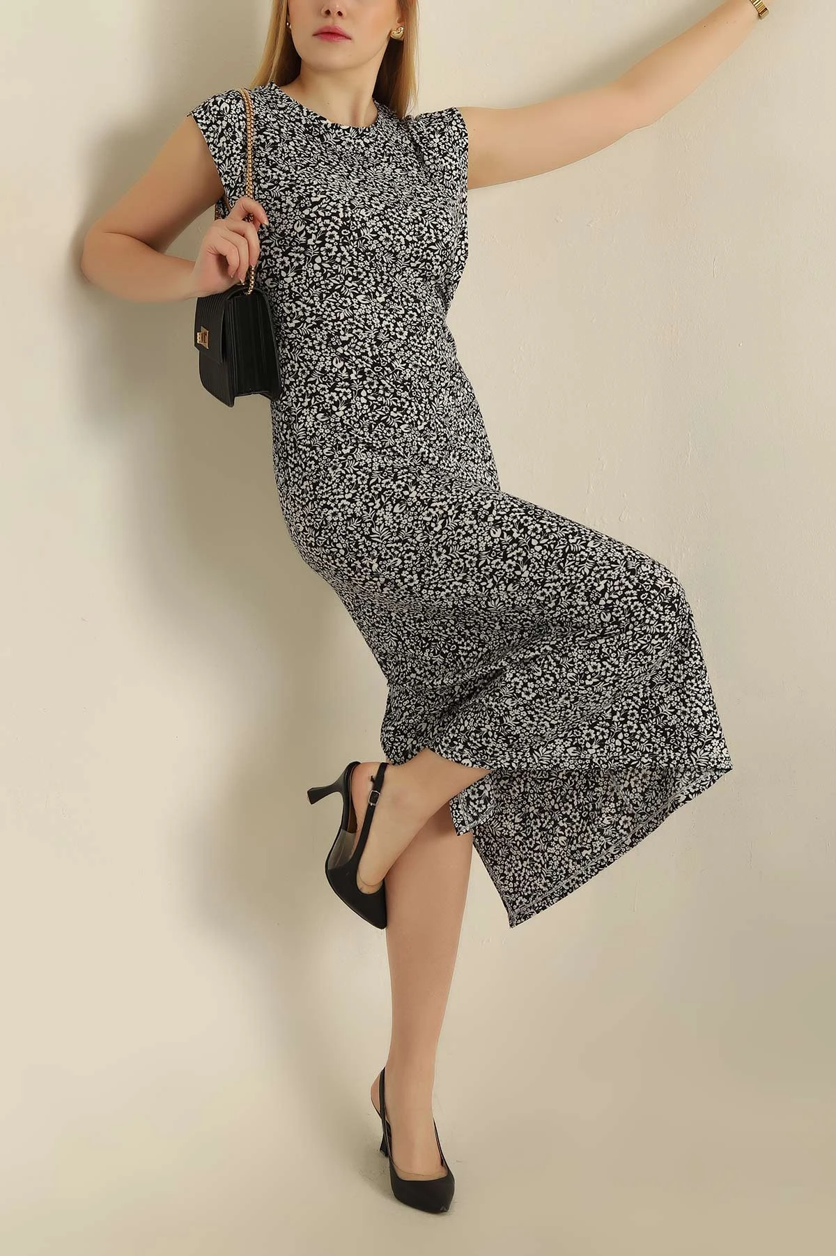 Siyah Desenli Helen Kumaş Elbise 269358