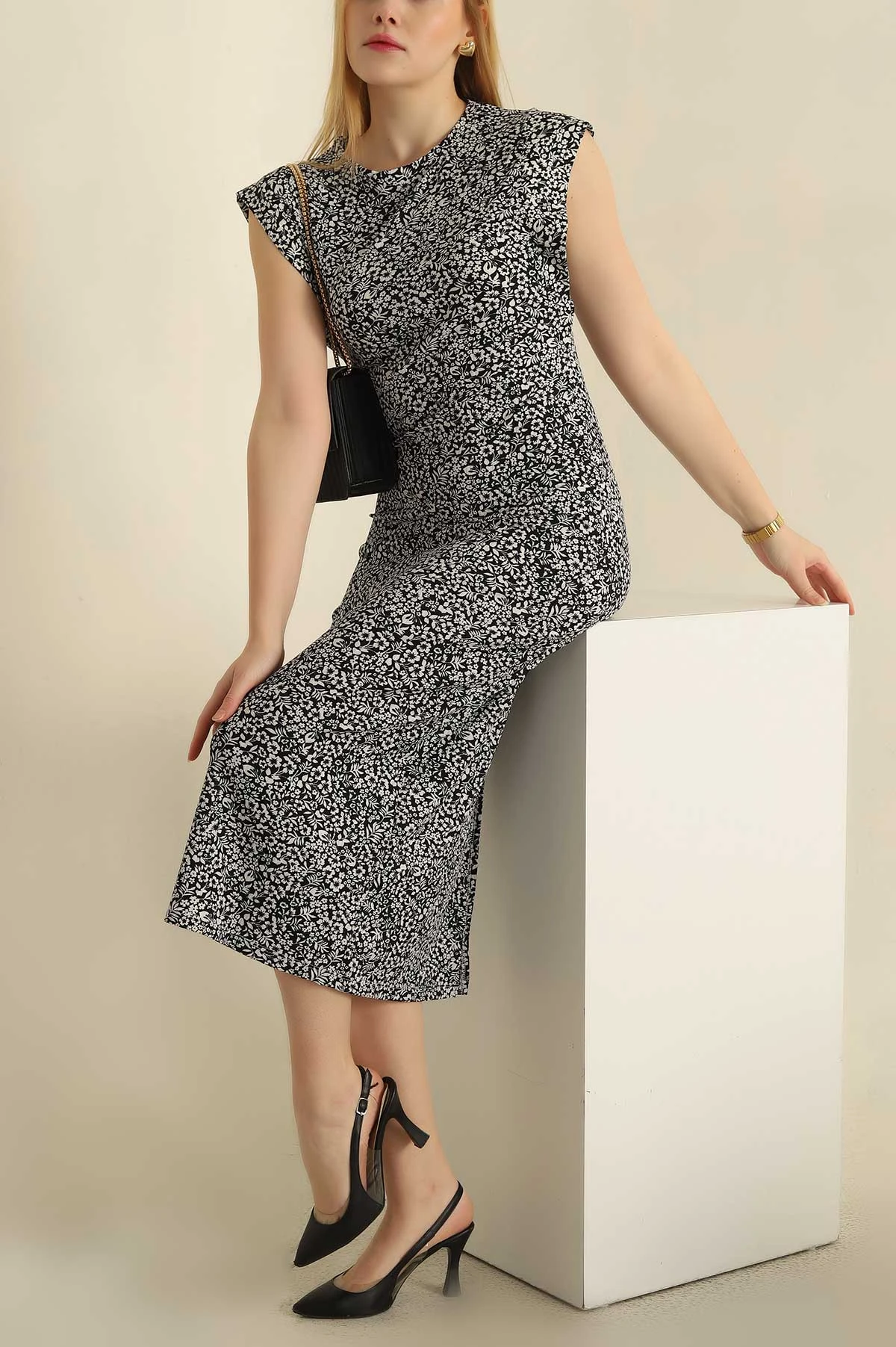 Siyah Desenli Helen Kumaş Elbise 269358