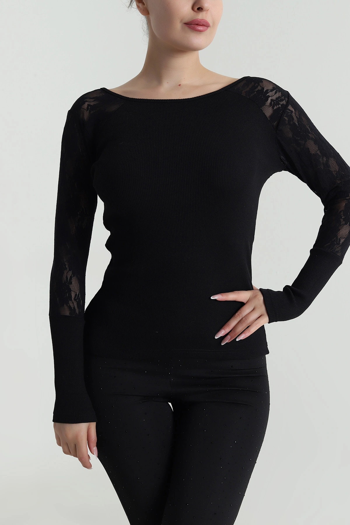 Siyah Desenli Kaşkorse Kadın Bluz 487378