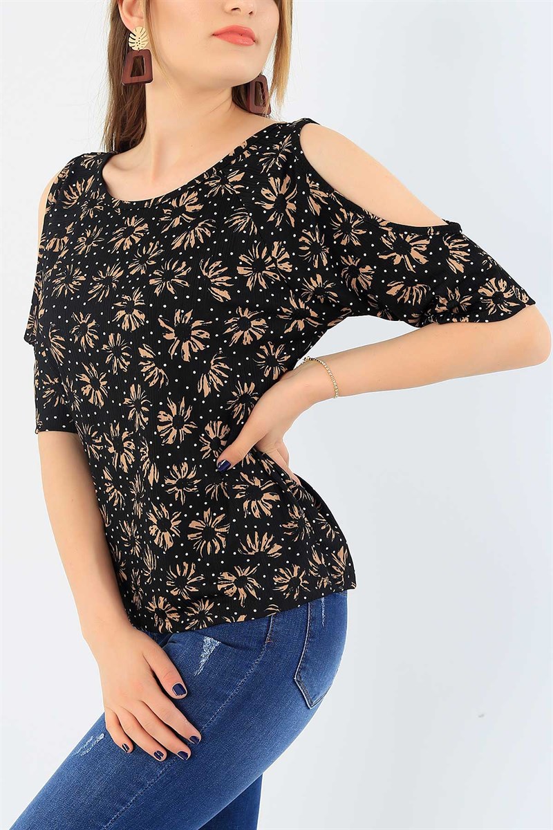 Siyah Desenli Puantiyeli Bluz 37822