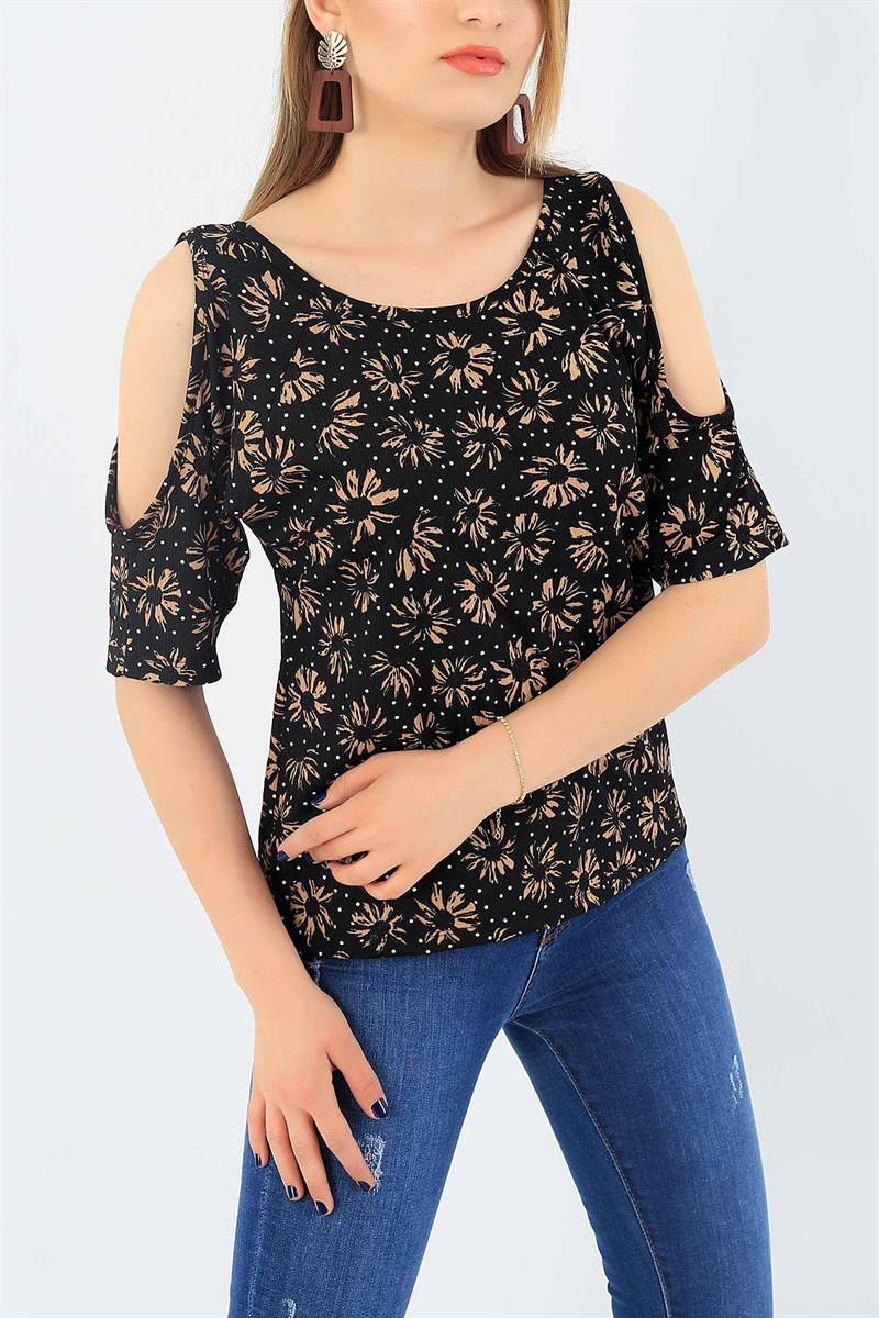 Siyah Desenli Puantiyeli Bluz 37822