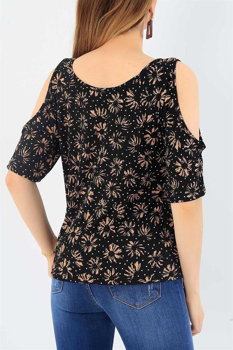Siyah Desenli Puantiyeli Bluz 37822