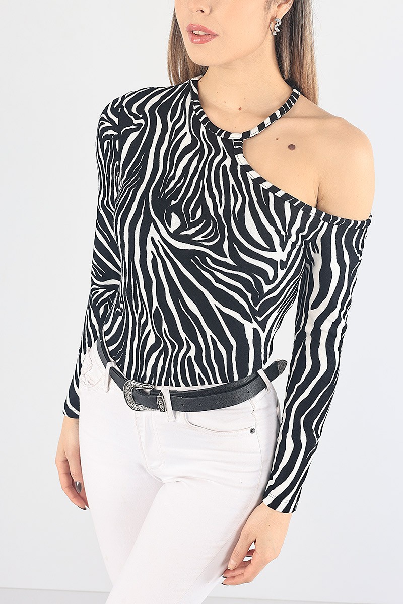 Siyah Desenli Süet Bluz 88470