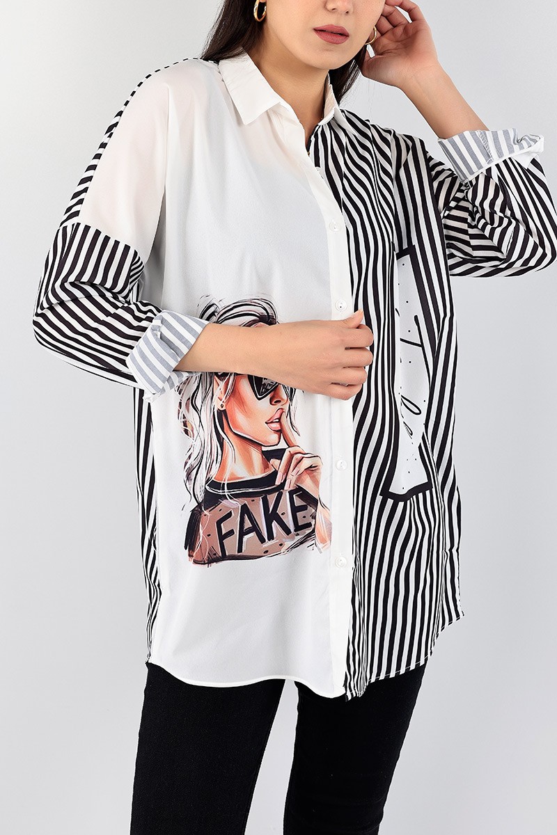 Siyah Dijital Baskılı Gömlek Tunik 96408