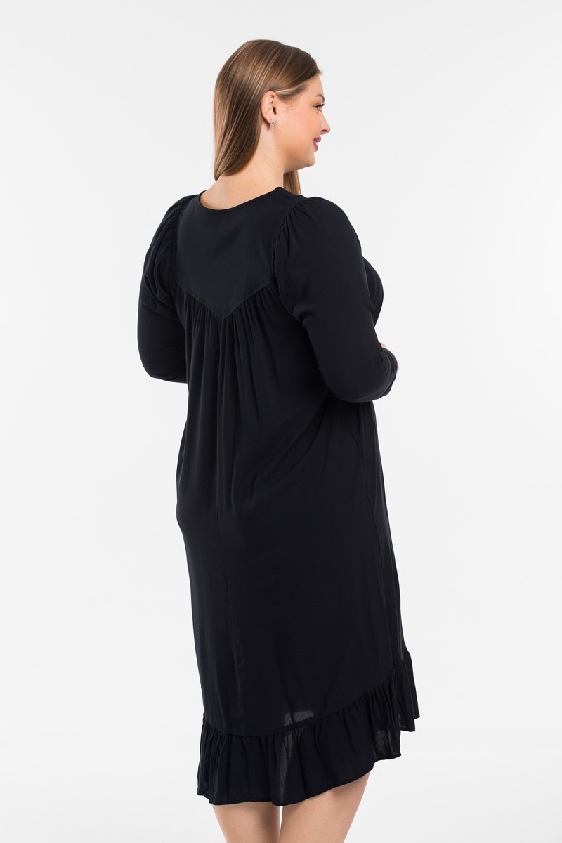 Siyah Dokuma Büyük Beden Bayan Elbise 46920
