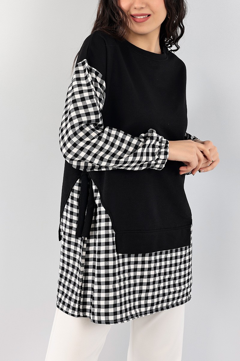 Siyah Dokuma Garnili Bağlamalı Tunik 99376
