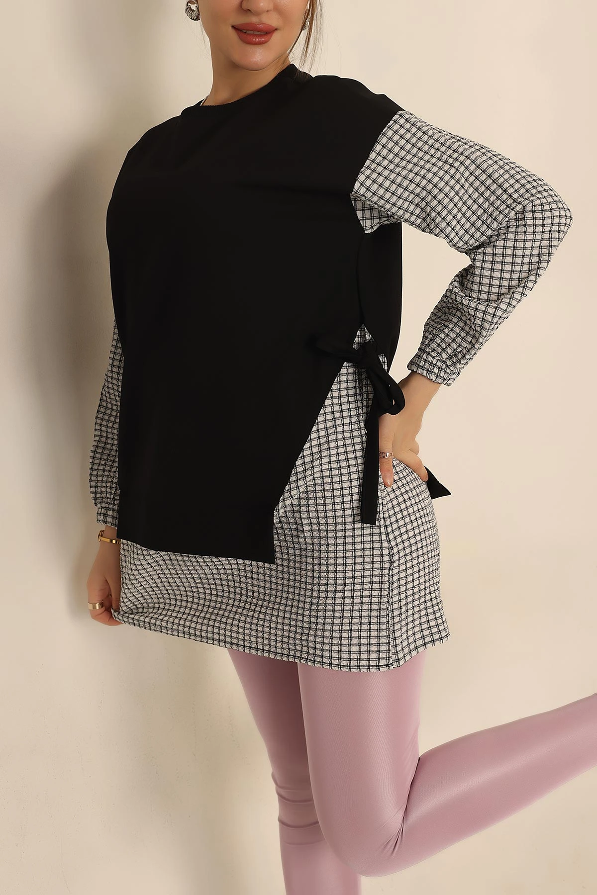 Siyah Dokuma Kol Garnili İki İp Tunik 245346