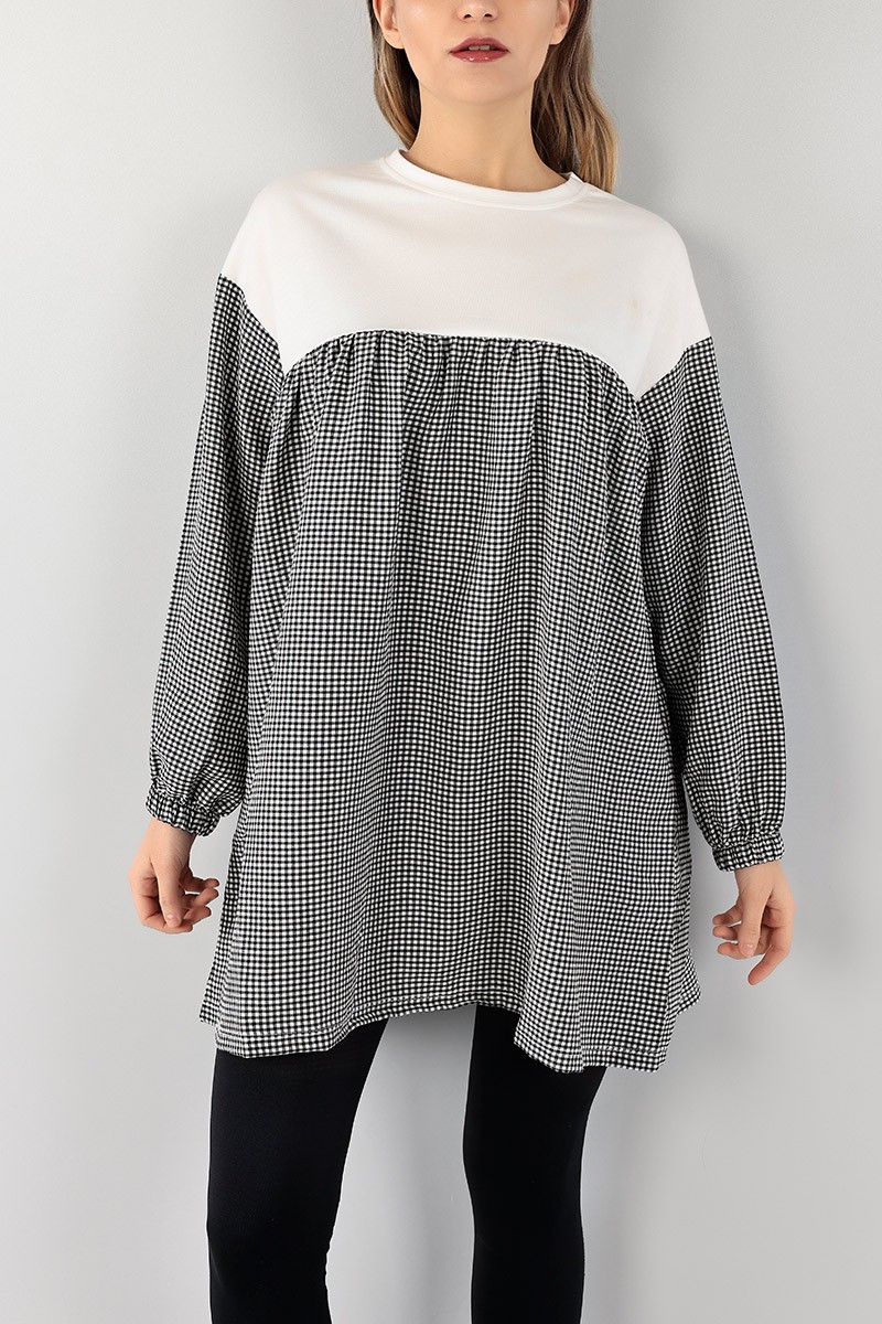 Siyah Dokuma Kumaş Garnili Tunik 101034