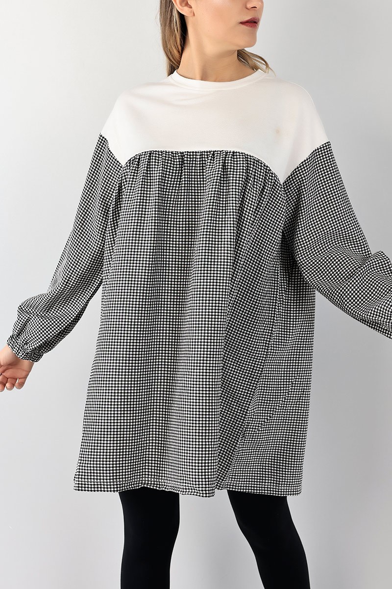 Siyah Dokuma Kumaş Garnili Tunik 101034