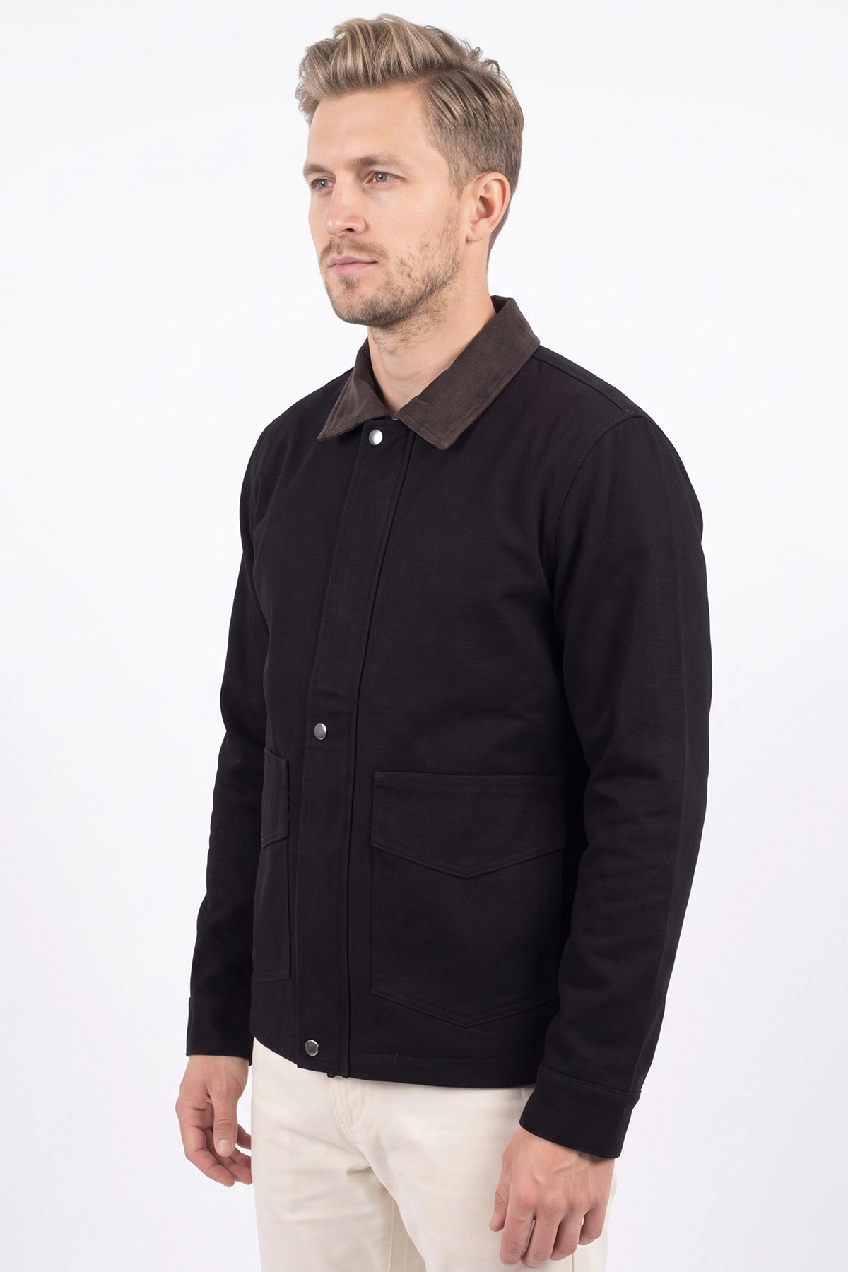 Siyah Dolumlu Polo Yakalı Gabardin Kadın Mont 500205