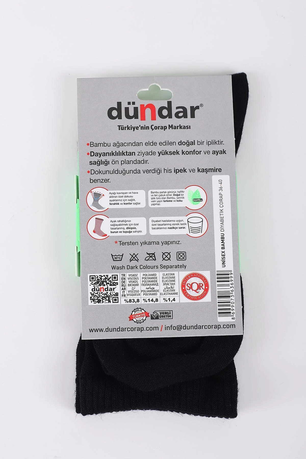 Siyah Dört Mevsim Unisex Bambu Diyabetik Çorap (36-40) 423028