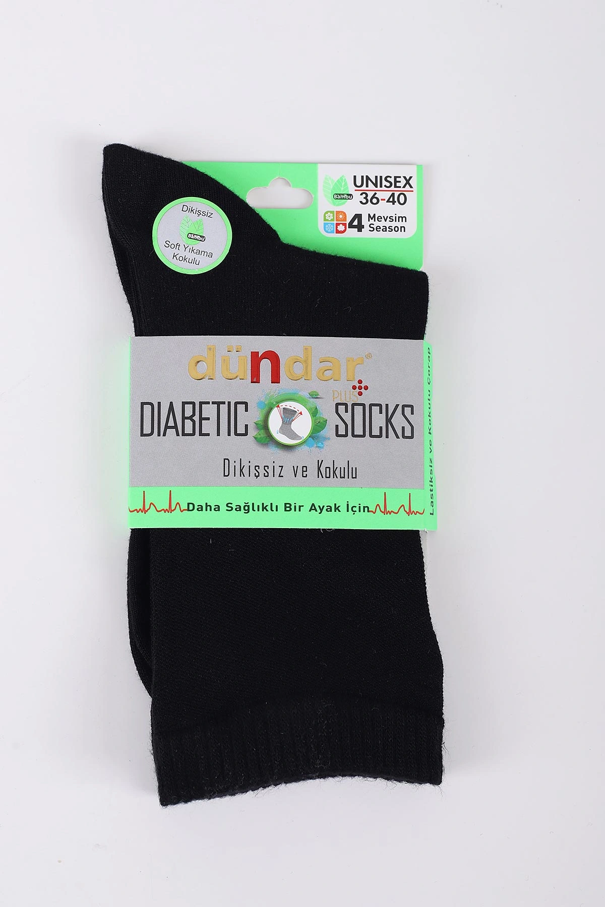 Siyah Dört Mevsim Unisex Bambu Diyabetik Çorap (36-40) 423028