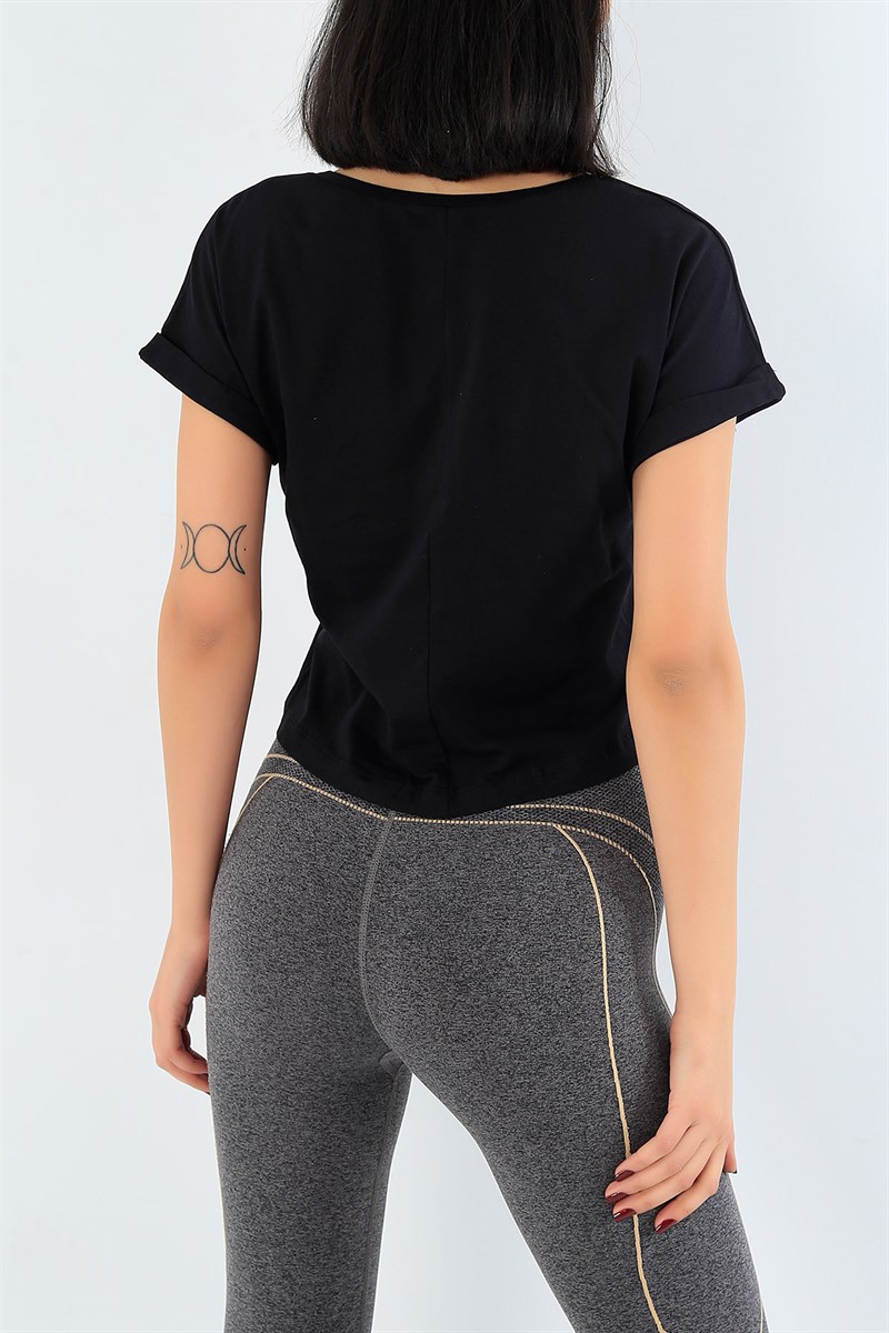 Siyah Duble Kol Crop Tişört 29695B