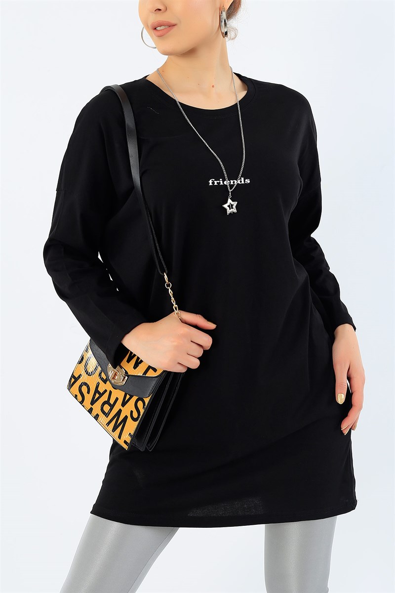 Siyah Duble Kol Friends Baskılı Tunik 33208