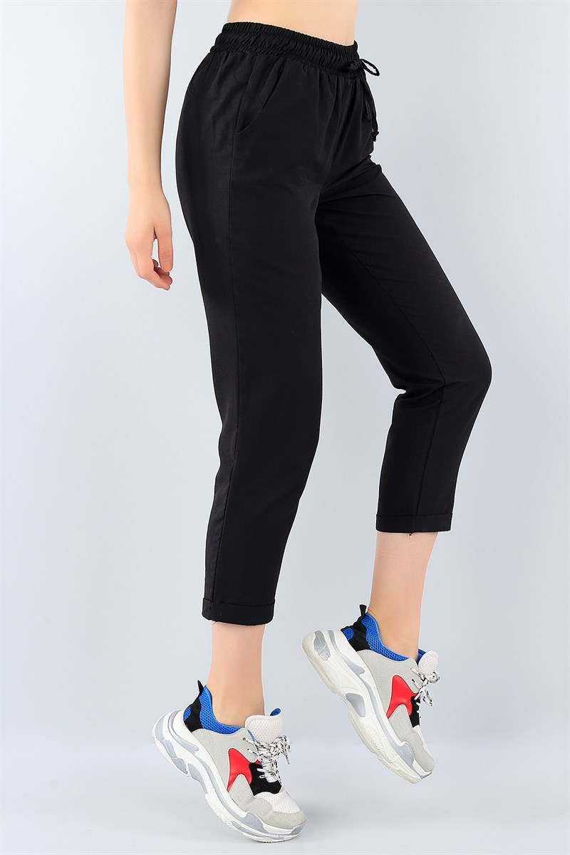 Siyah Duble Paça Bayan Poplin Pantolon 38714
