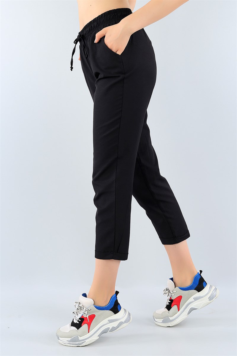 Siyah Duble Paça Bayan Poplin Pantolon 38714