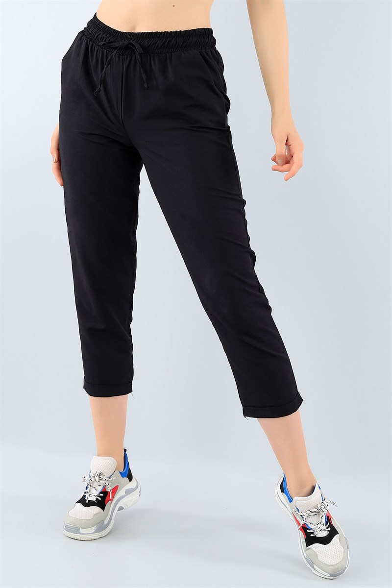 Siyah Duble Paça Bayan Poplin Pantolon 38714