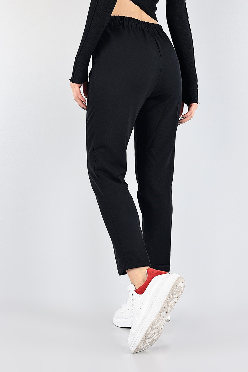 Siyah Duble Paça Beli Lastikli Pantolon 87644