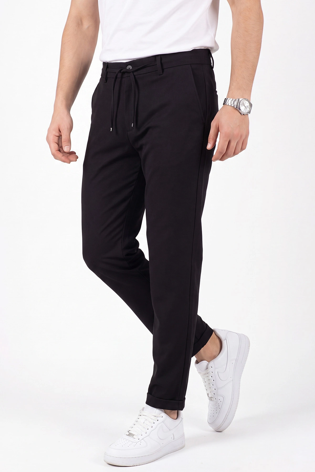 Siyah Duble Paça Double Kumaş Pantolon 472198