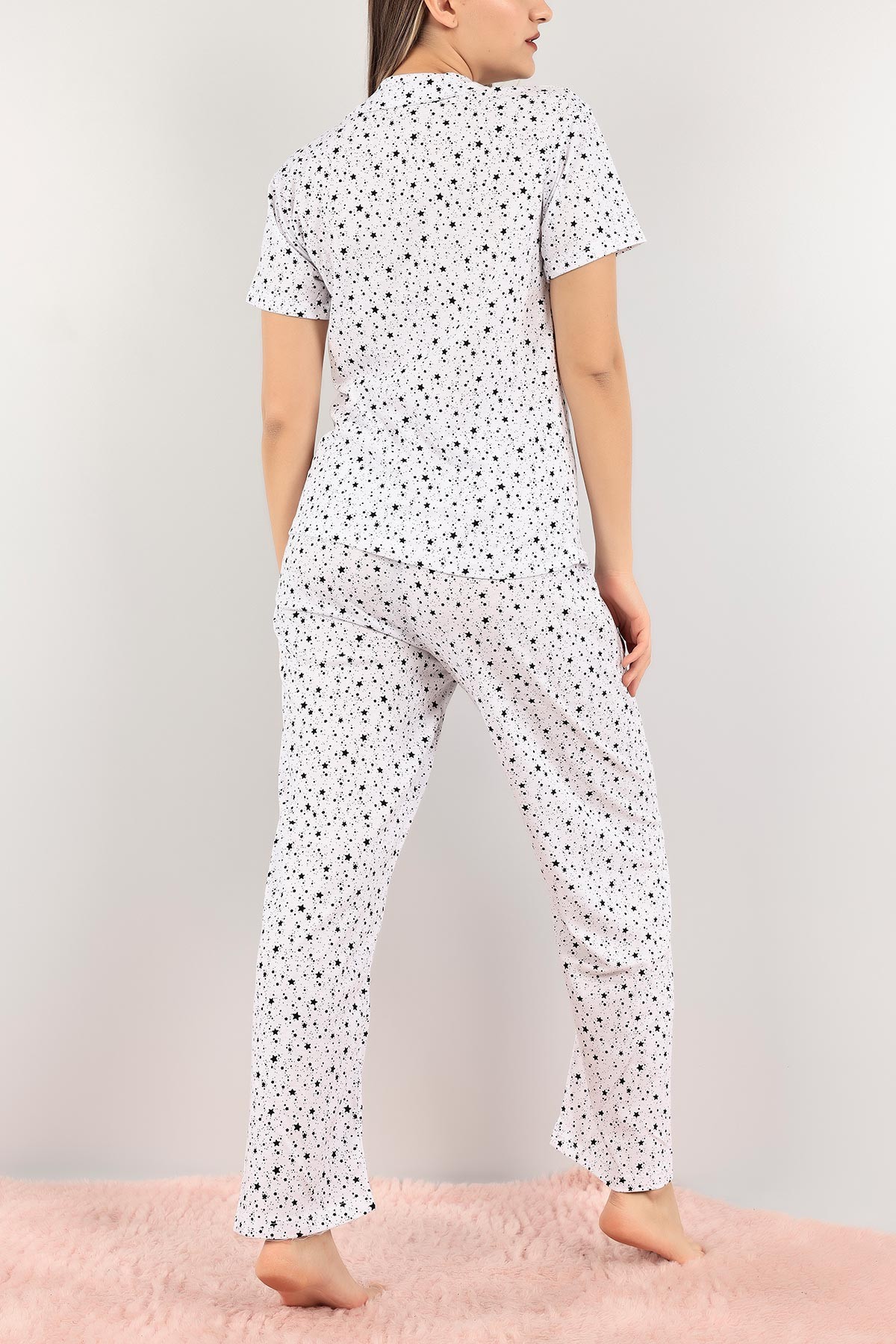 Siyah Düğmeli Desenli Bayan Pijama Takımı 110196
