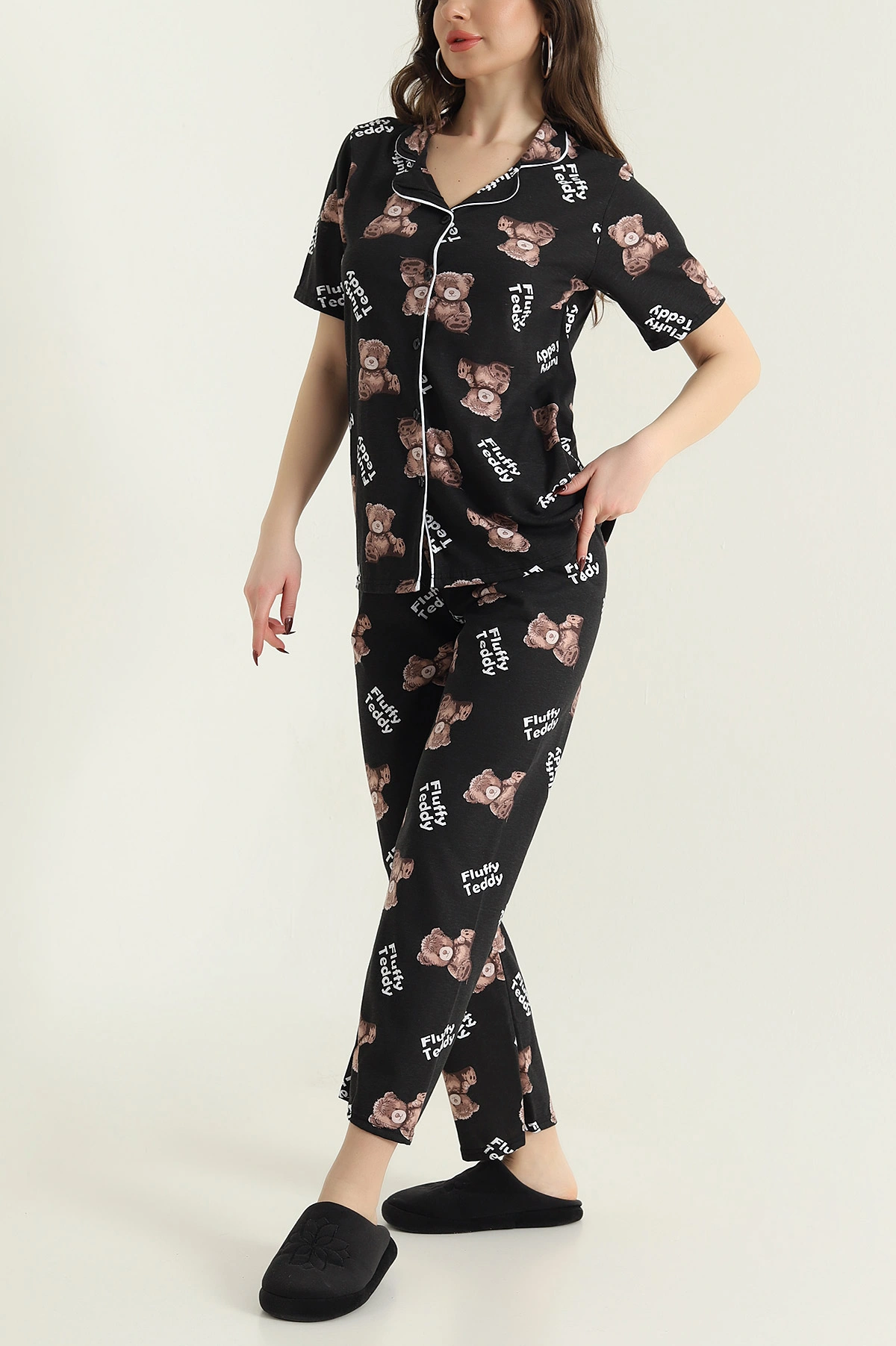 Siyah Düğmeli Süprem Kadın Pijama Takımı 436999