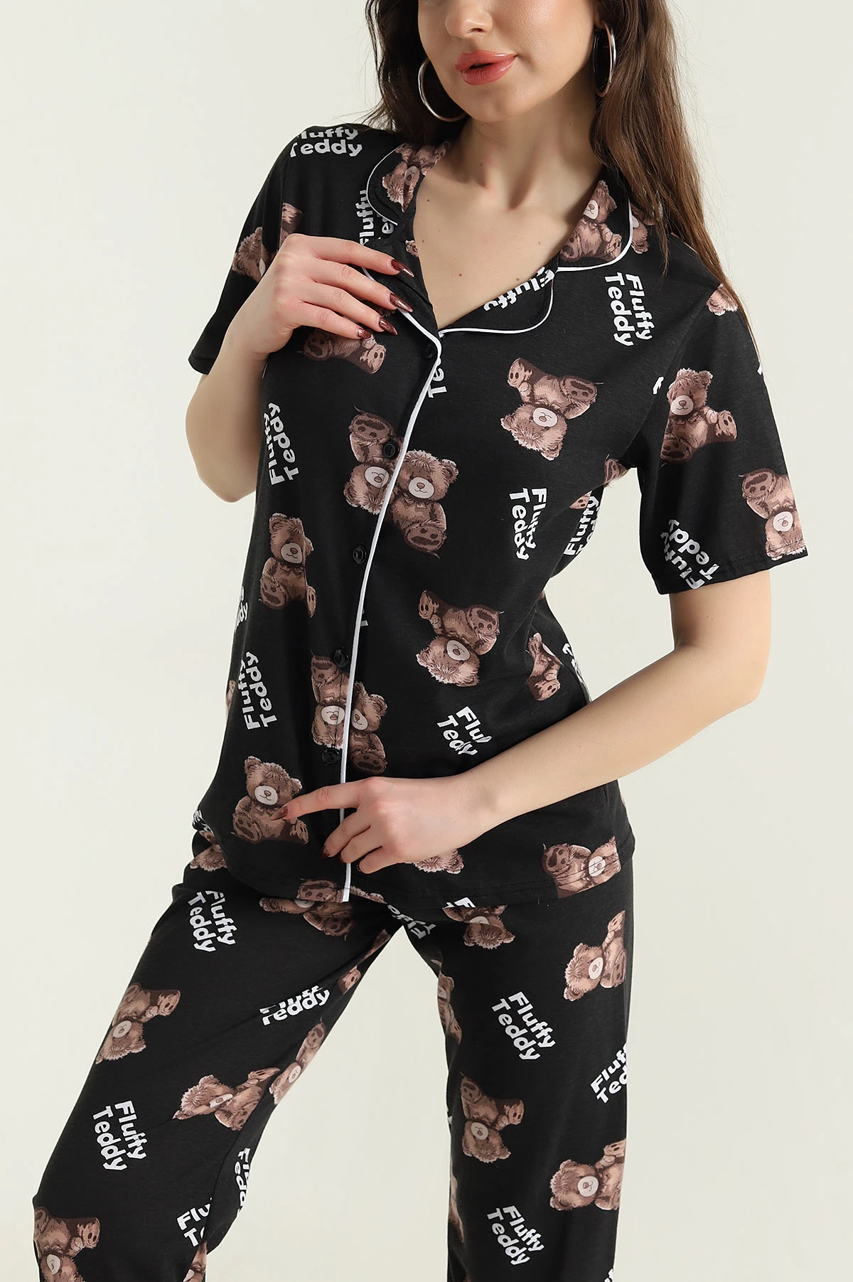 Siyah Düğmeli Süprem Kadın Pijama Takımı 436999