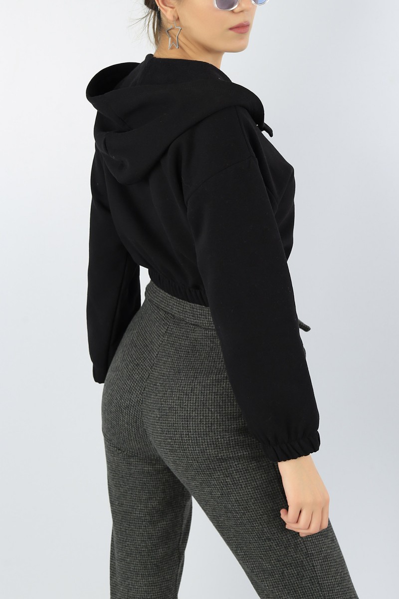 Siyah Düğmeli Tasarım Bayan Üç İp Sweat 53555