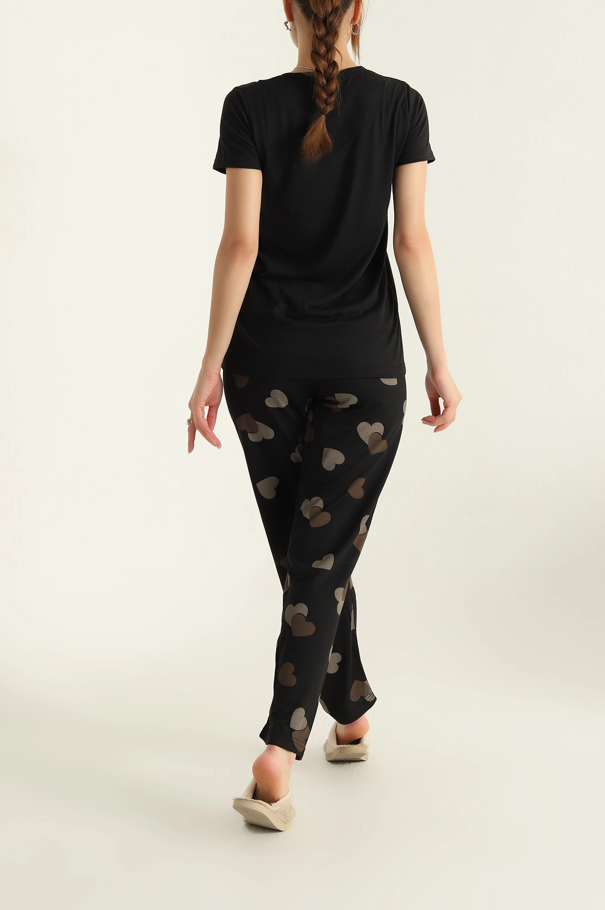 Siyah Düğmeli Viskon Bayan Pijama Takımı 288958