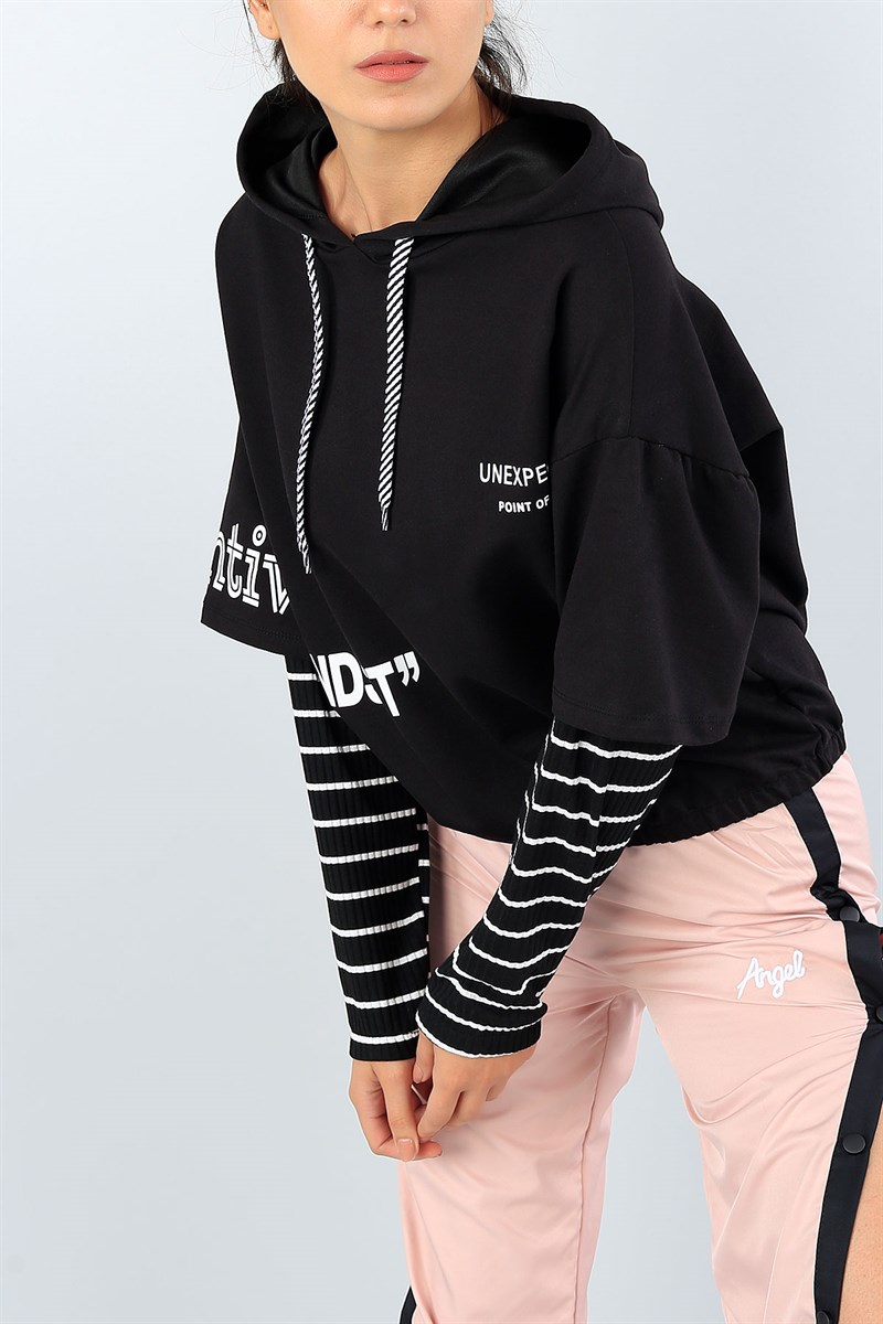 Siyah Eklemeli Bayan Beli Lastikli Sweat 39620